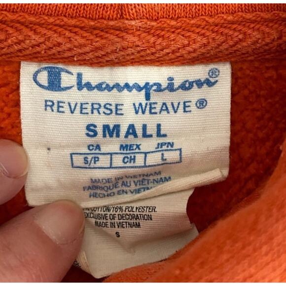 Champion Orange Vintage Women’s Reverse Weave Hooded Pullover Sweatshirt, S - Picture 12 of 12